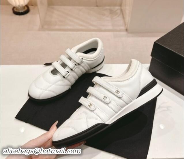 Duplicate Chanel Quilted Lambskin Sneakers with trible Straps White 1017065