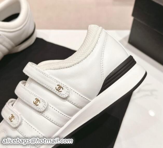 Duplicate Chanel Quilted Lambskin Sneakers with trible Straps White 1017065