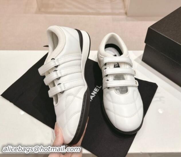 Duplicate Chanel Quilted Lambskin Sneakers with trible Straps White 1017065