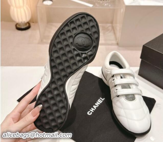 Duplicate Chanel Quilted Lambskin Sneakers with trible Straps White 1017065