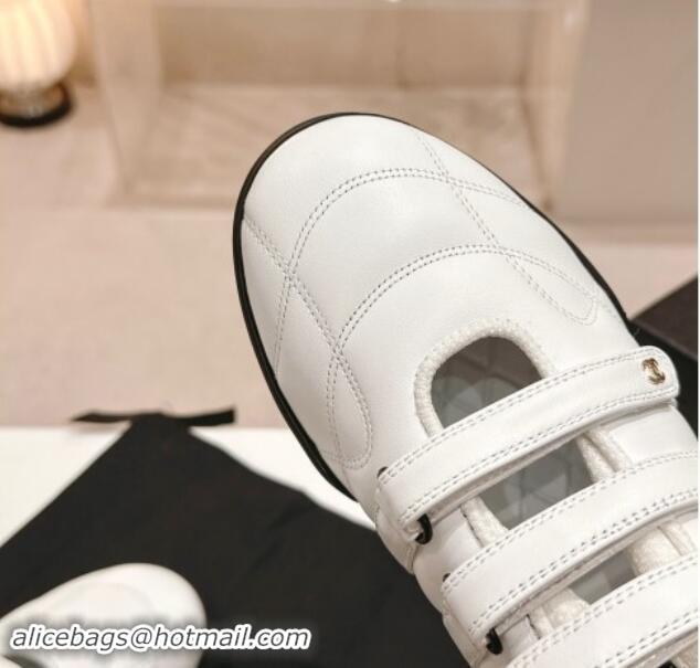 Duplicate Chanel Quilted Lambskin Sneakers with trible Straps White 1017065