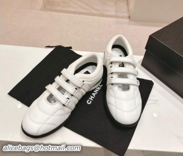 Duplicate Chanel Quilted Lambskin Sneakers with trible Straps White 1017065