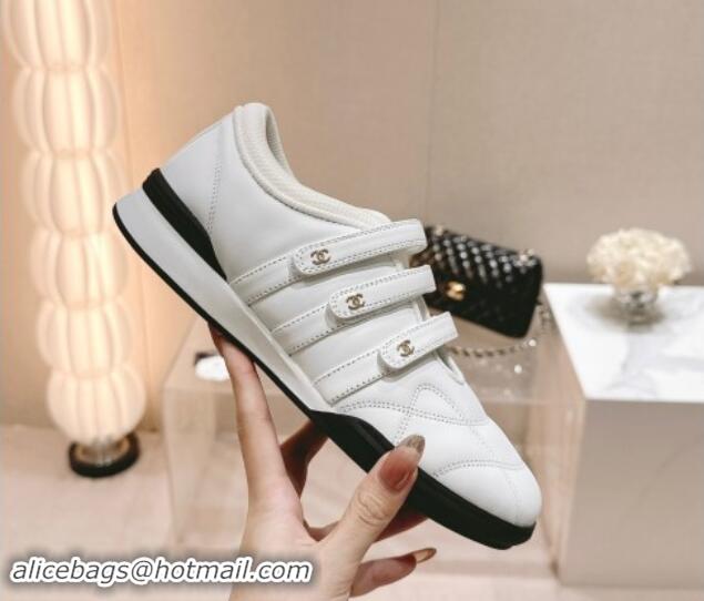 Duplicate Chanel Quilted Lambskin Sneakers with trible Straps White 1017065