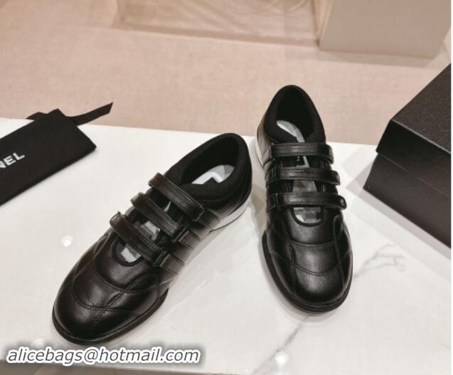 Sophisticated Chanel Quilted Lambskin Sneakers with trible Straps Black 1017066