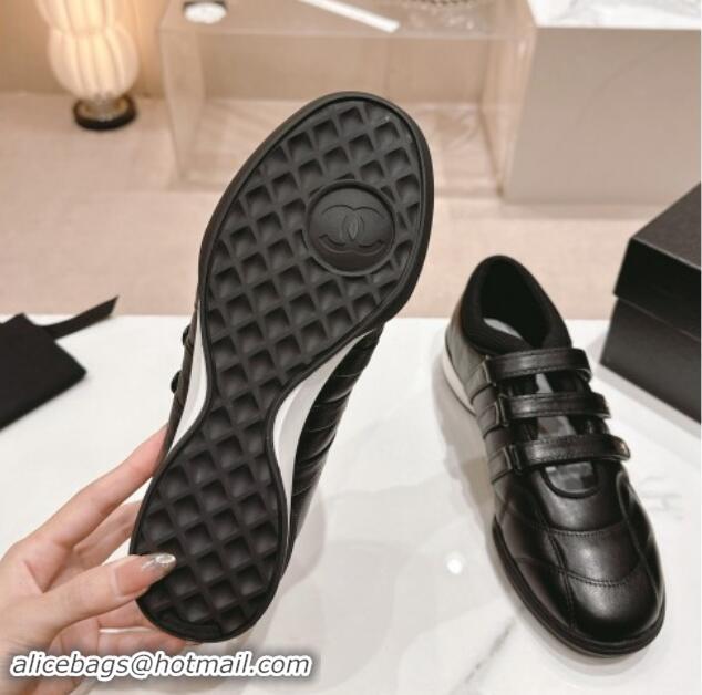 Sophisticated Chanel Quilted Lambskin Sneakers with trible Straps Black 1017066