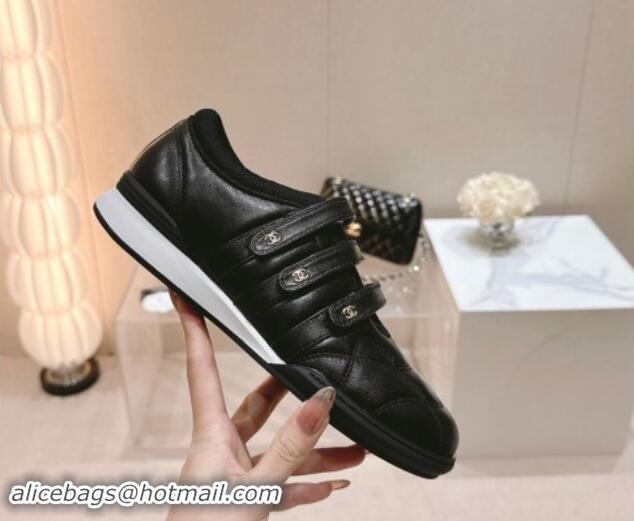 Sophisticated Chanel Quilted Lambskin Sneakers with trible Straps Black 1017066