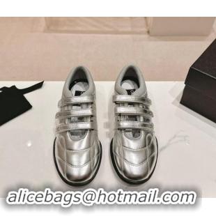 Unique Style Chanel Quilted Lambskin Sneakers with trible Straps Silver 1017067