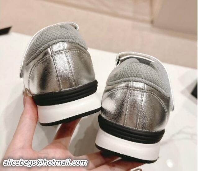 Unique Style Chanel Quilted Lambskin Sneakers with trible Straps Silver 1017067