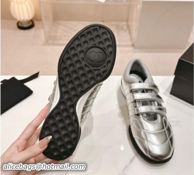 Unique Style Chanel Quilted Lambskin Sneakers with trible Straps Silver 1017067