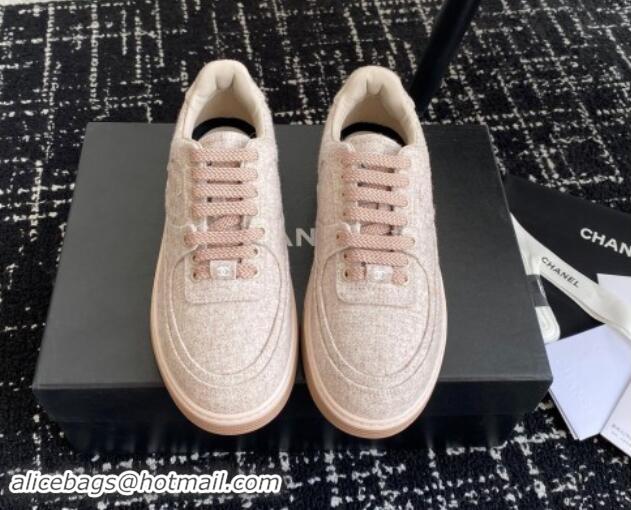 Stylish Chanel Wool Cloth Sneakers G46011 Pale Pink 1017069