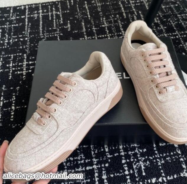 Stylish Chanel Wool Cloth Sneakers G46011 Pale Pink 1017069