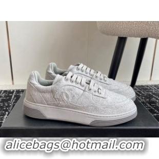 Top Grade Chanel Wool Cloth Sneakers G46011 Light Grey 1017071