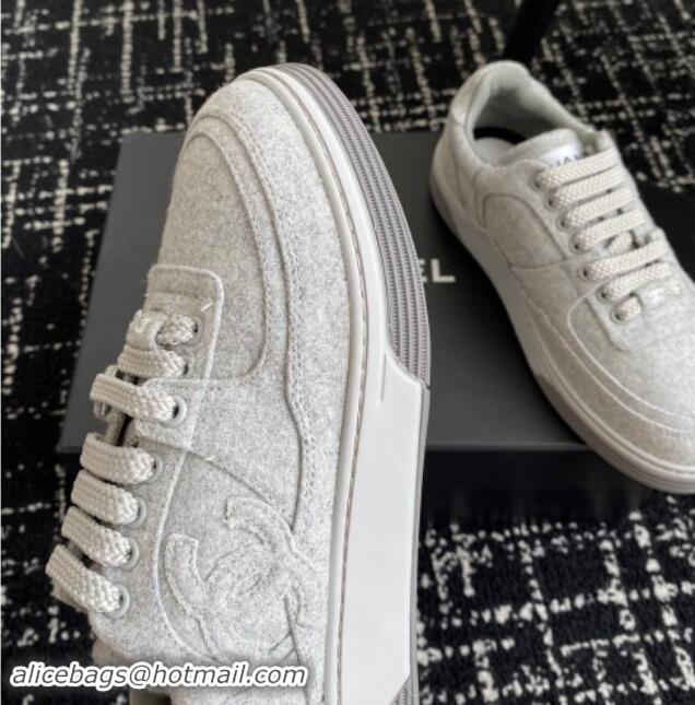 Top Grade Chanel Wool Cloth Sneakers G46011 Light Grey 1017071