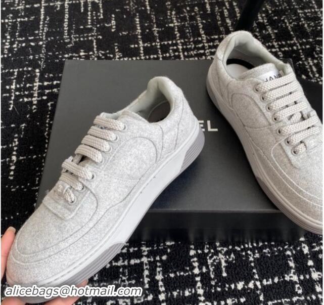 Top Grade Chanel Wool Cloth Sneakers G46011 Light Grey 1017071