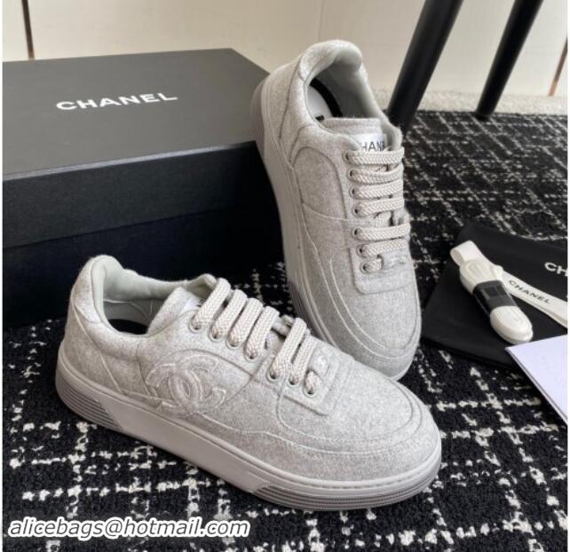 Top Grade Chanel Wool Cloth Sneakers G46011 Light Grey 1017071