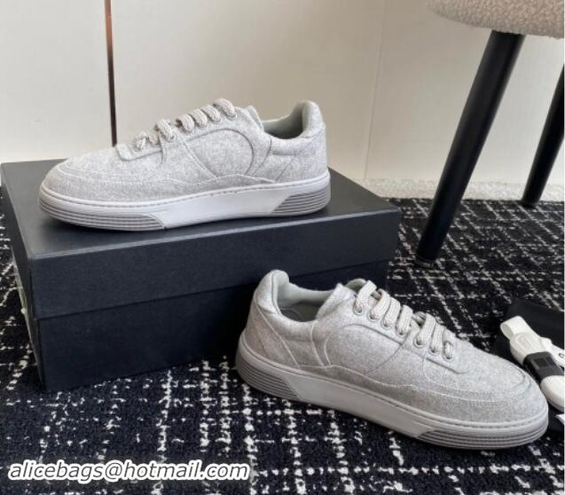 Top Grade Chanel Wool Cloth Sneakers G46011 Light Grey 1017071