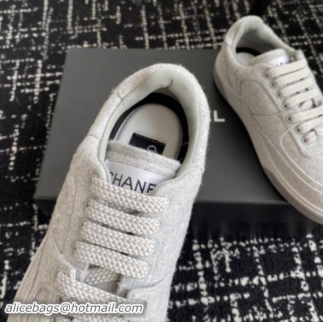 Top Grade Chanel Wool Cloth Sneakers G46011 Light Grey 1017071