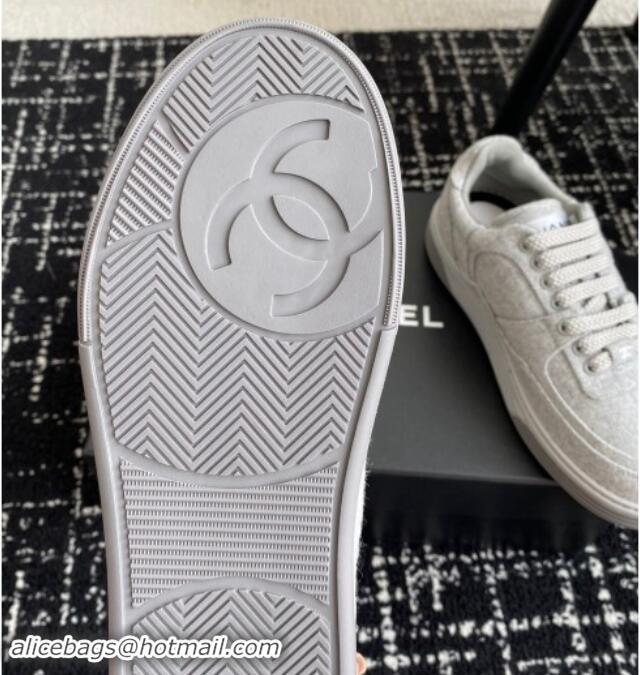 Top Grade Chanel Wool Cloth Sneakers G46011 Light Grey 1017071