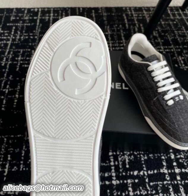 Durable Chanel Striped Wool Sneakers G46011 Dark Grey 1017072