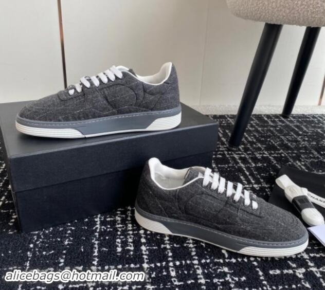 Durable Chanel Striped Wool Sneakers G46011 Dark Grey 1017072