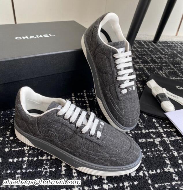 Durable Chanel Striped Wool Sneakers G46011 Dark Grey 1017072