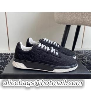 Good Quality Chanel Striped Wool Sneakers G46011 Navy Blue 1017073