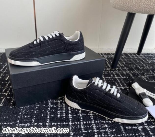 Good Quality Chanel Striped Wool Sneakers G46011 Navy Blue 1017073