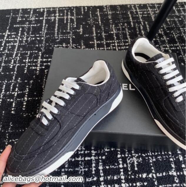 Good Quality Chanel Striped Wool Sneakers G46011 Navy Blue 1017073