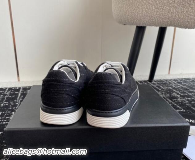 Good Quality Chanel Striped Wool Sneakers G46011 Navy Blue 1017073