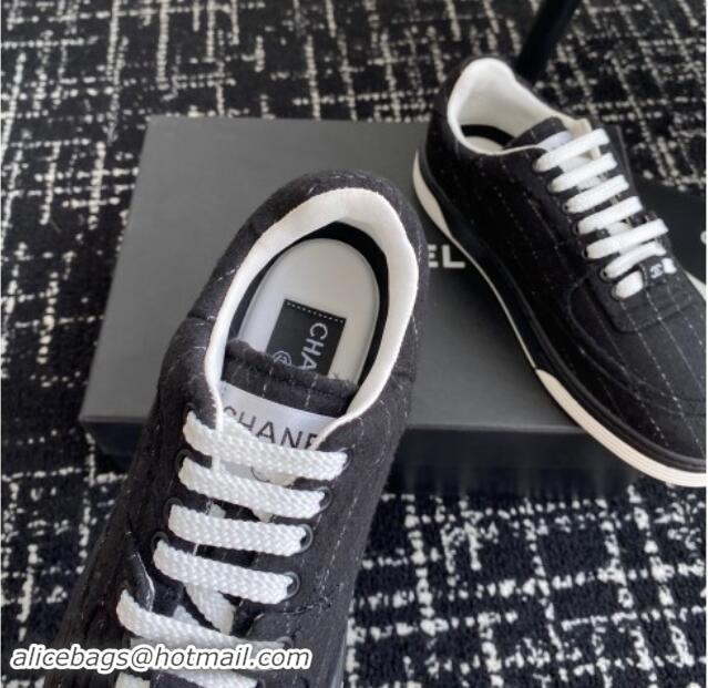 Good Quality Chanel Striped Wool Sneakers G46011 Navy Blue 1017073