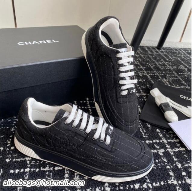 Good Quality Chanel Striped Wool Sneakers G46011 Navy Blue 1017073