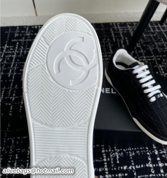 Good Quality Chanel Striped Wool Sneakers G46011 Navy Blue 1017073