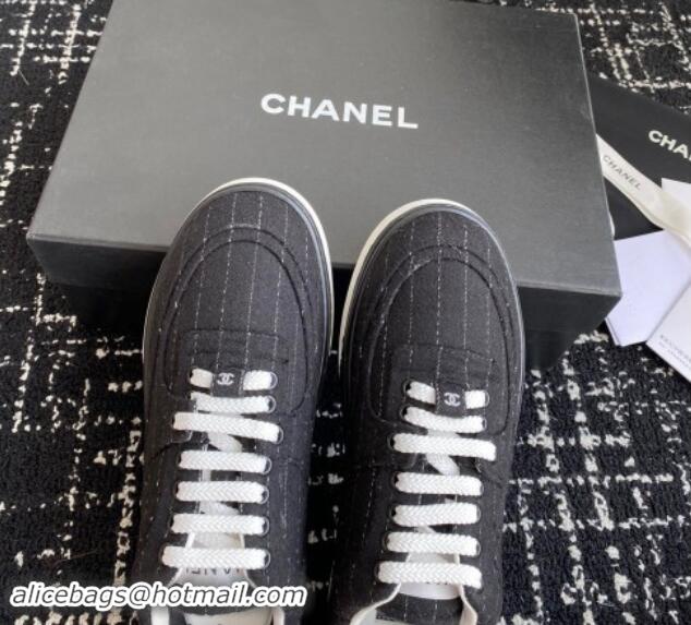 Good Quality Chanel Striped Wool Sneakers G46011 Navy Blue 1017073