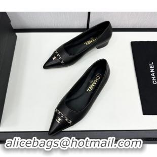 Popular Style Chanel Lambskin Pointed Pumps with Chain Black 1017079