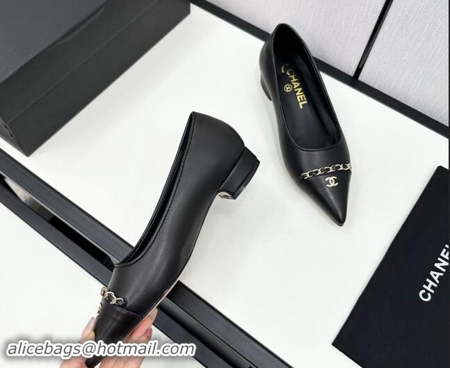 Popular Style Chanel Lambskin Pointed Pumps with Chain Black 1017079