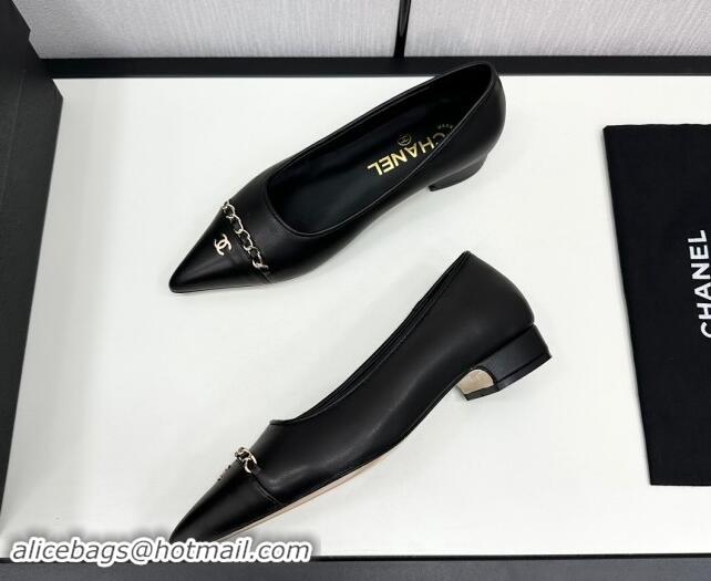 Popular Style Chanel Lambskin Pointed Pumps with Chain Black 1017079