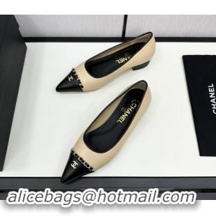 Trendy Design Chanel Lambskin Pointed Pumps with Chain Beige 1017080