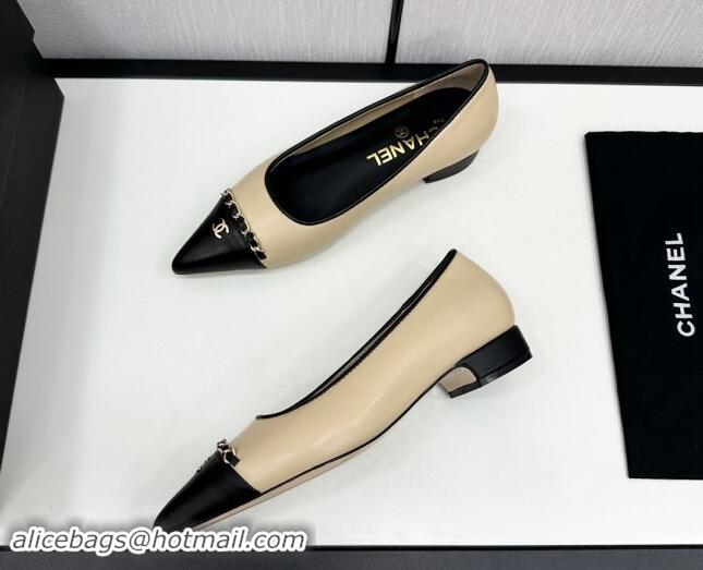 Trendy Design Chanel Lambskin Pointed Pumps with Chain Beige 1017080