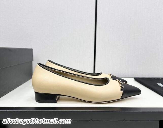 Trendy Design Chanel Lambskin Pointed Pumps with Chain Beige 1017080