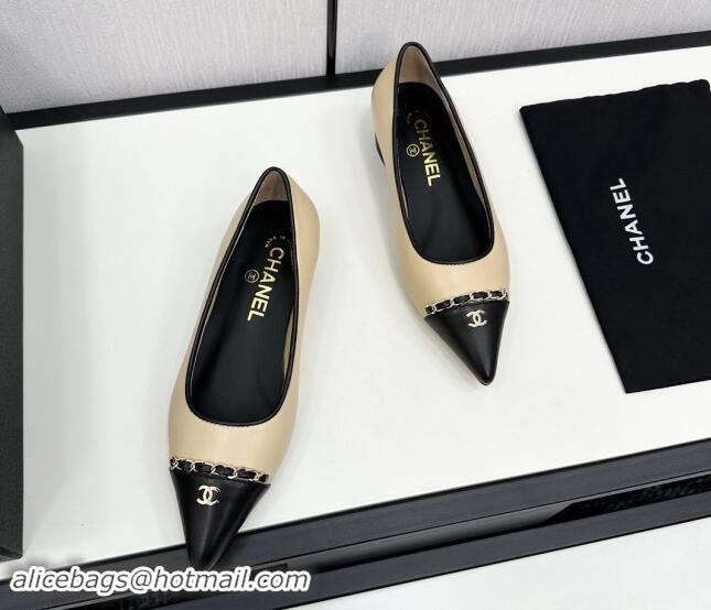 Trendy Design Chanel Lambskin Pointed Pumps with Chain Beige 1017080