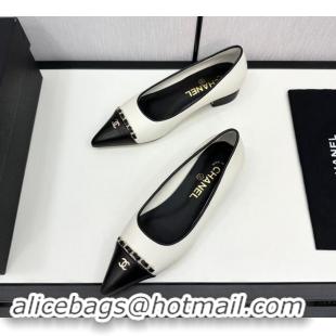 Buy Luxury Chanel Lambskin Pointed Pumps with Chain White 1017081