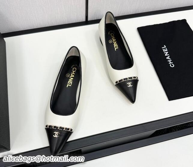 Buy Luxury Chanel Lambskin Pointed Pumps with Chain White 1017081