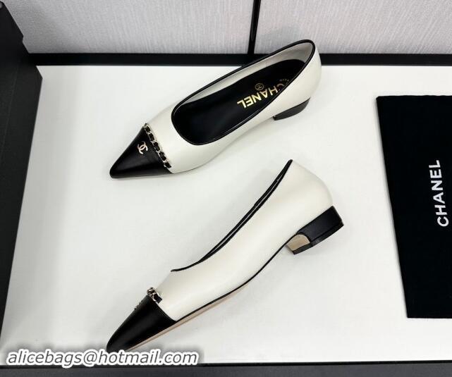 Buy Luxury Chanel Lambskin Pointed Pumps with Chain White 1017081