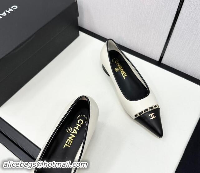 Buy Luxury Chanel Lambskin Pointed Pumps with Chain White 1017081