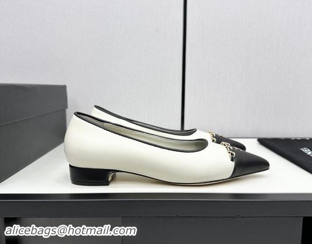 Buy Luxury Chanel Lambskin Pointed Pumps with Chain White 1017081