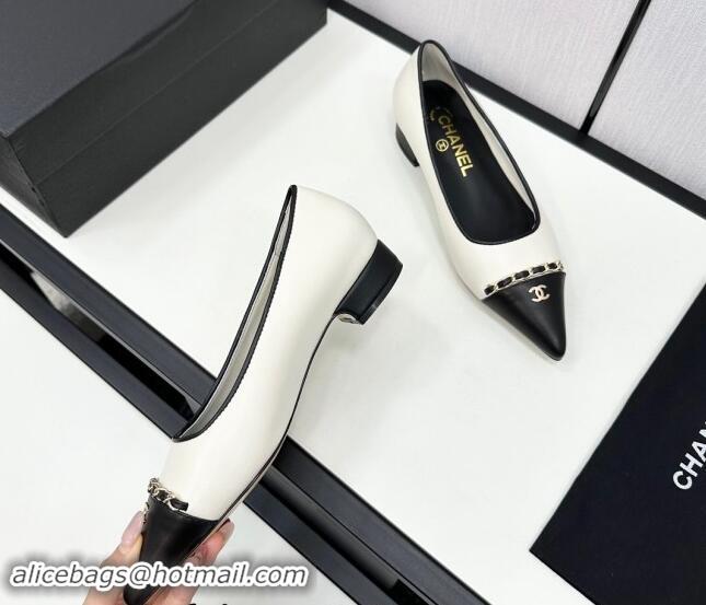 Buy Luxury Chanel Lambskin Pointed Pumps with Chain White 1017081