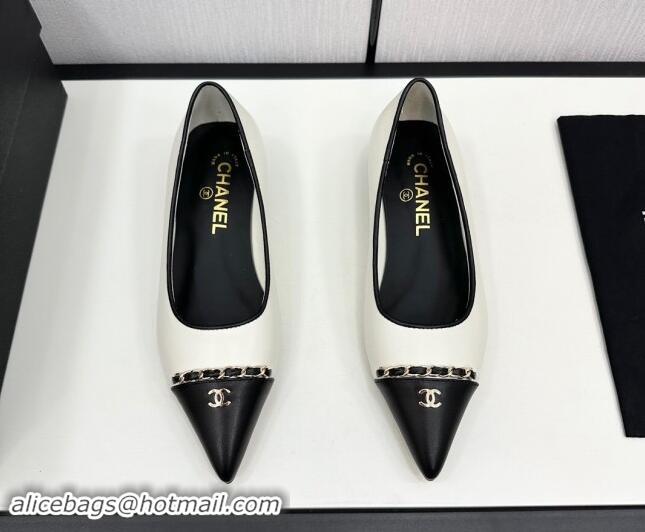 Buy Luxury Chanel Lambskin Pointed Pumps with Chain White 1017081