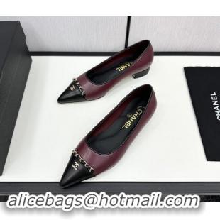 Charming Chanel Lambskin Pointed Pumps with Chain Dark Burgundy 1017082