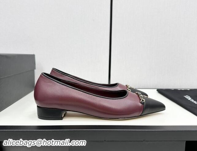 Charming Chanel Lambskin Pointed Pumps with Chain Dark Burgundy 1017082