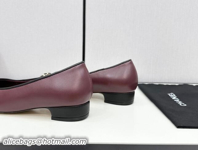 Charming Chanel Lambskin Pointed Pumps with Chain Dark Burgundy 1017082